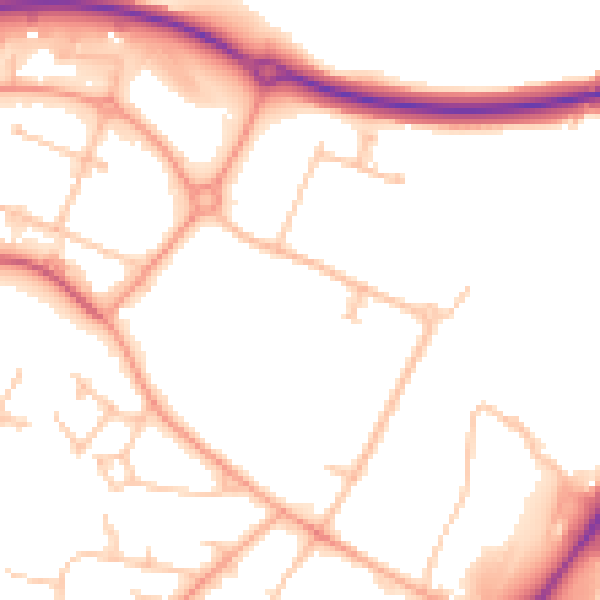 Daytime road noise heatmap for SY1 3TH