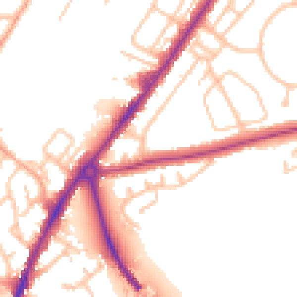 Daytime road noise heatmap for SY1 4JB