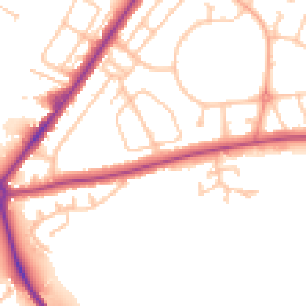 Daytime road noise heatmap for SY1 4JW