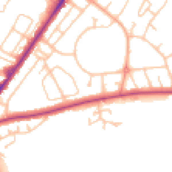 Daytime road noise heatmap for SY1 4LB