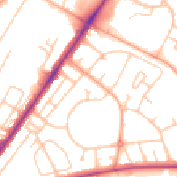 Daytime road noise heatmap for SY1 4LH