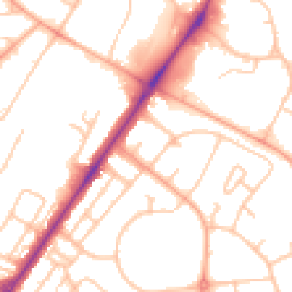 Daytime road noise heatmap for SY1 4LY