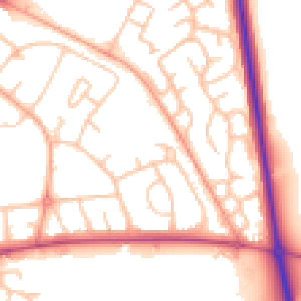 Daytime road noise heatmap for SY1 4QZ