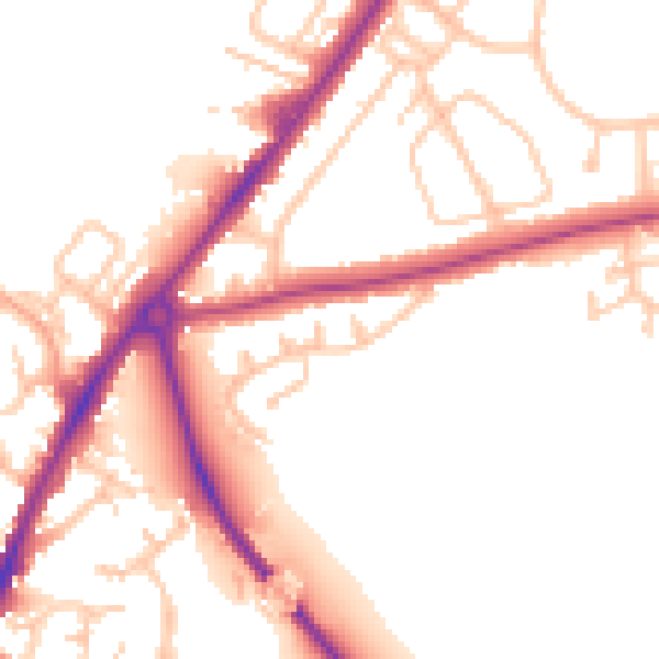 Daytime road noise heatmap for SY1 4SJ