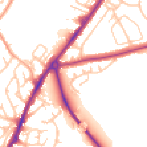Daytime road noise heatmap for SY1 4SN