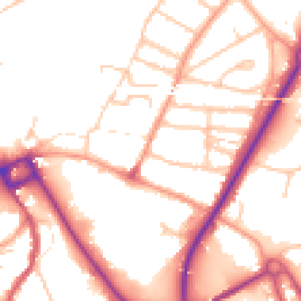 Daytime road noise heatmap for SY2 5AQ