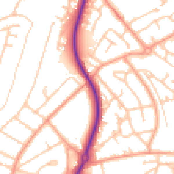 Daytime road noise heatmap for SY2 5BL