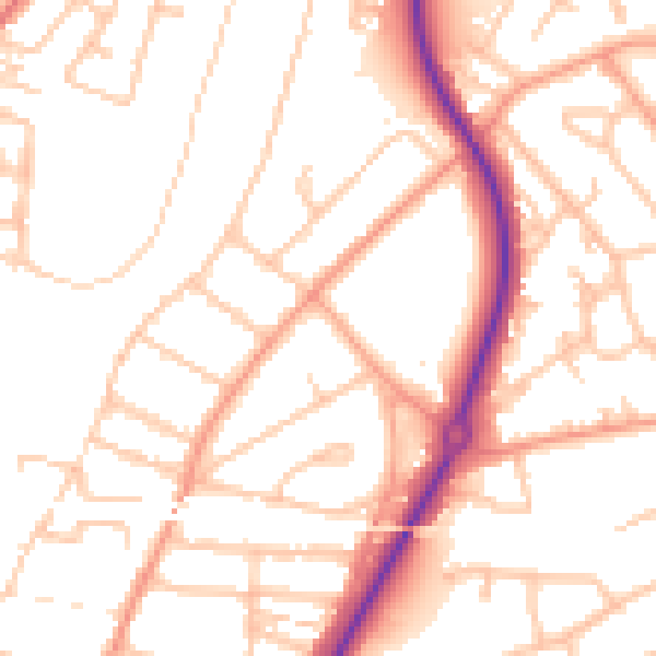 Daytime road noise heatmap for SY2 5BW
