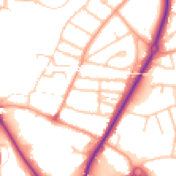 Daytime road noise heatmap for SY2 5HA