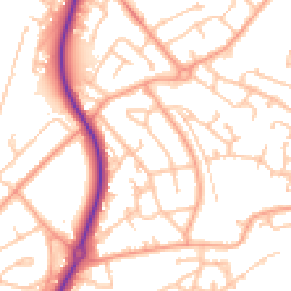 Daytime road noise heatmap for SY2 5PY