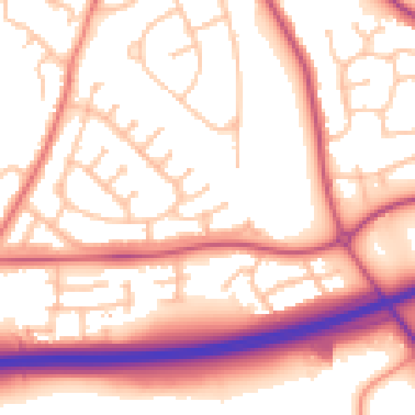 Daytime road noise heatmap for SY2 6HY
