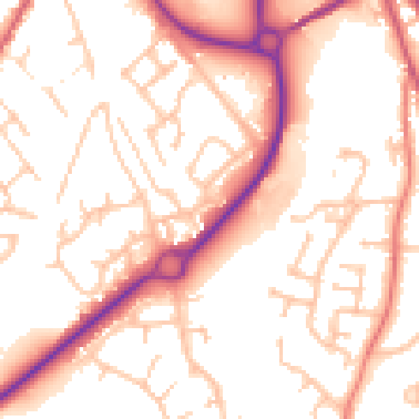 Daytime road noise heatmap for SY3 7QE