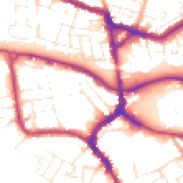 Daytime road noise heatmap for TA1 1BD