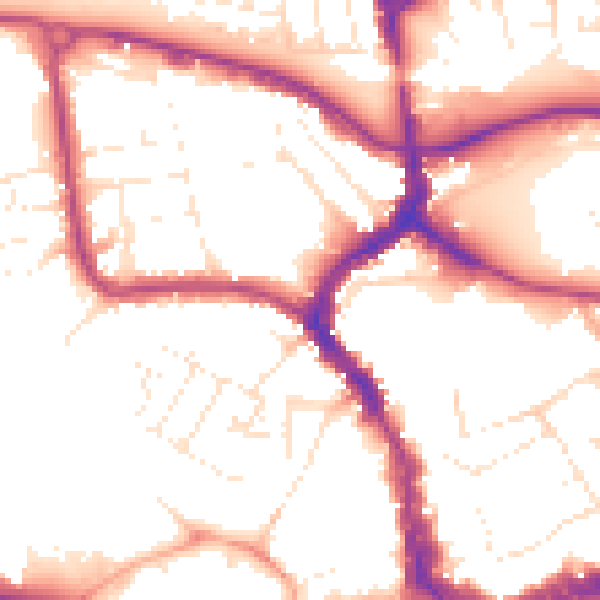 Daytime road noise heatmap for TA1 1DA