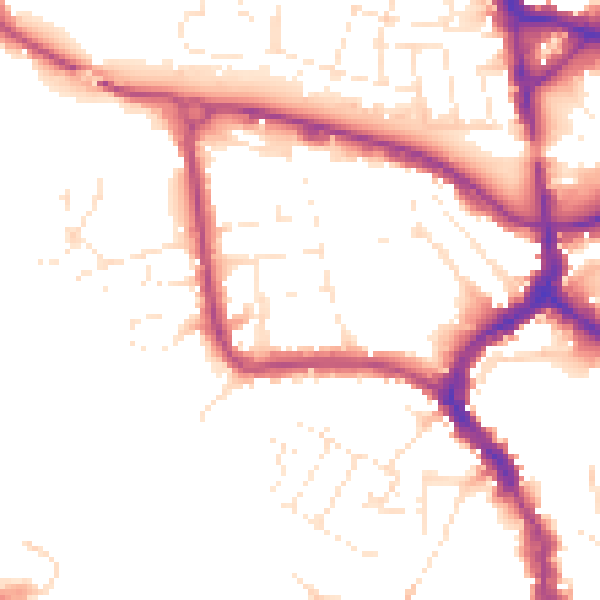 Daytime road noise heatmap for TA1 1EE