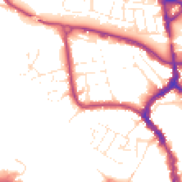 Daytime road noise heatmap for TA1 1EF