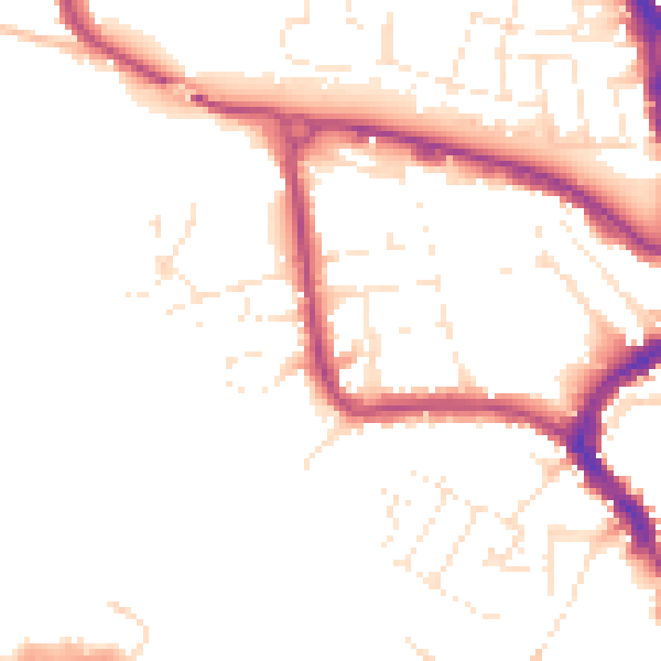 Daytime road noise heatmap for TA1 1EH