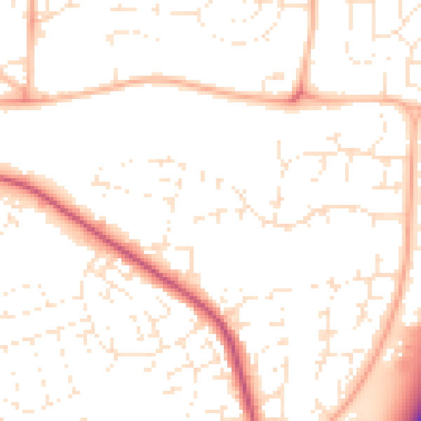 Daytime road noise heatmap for TA1 2TB