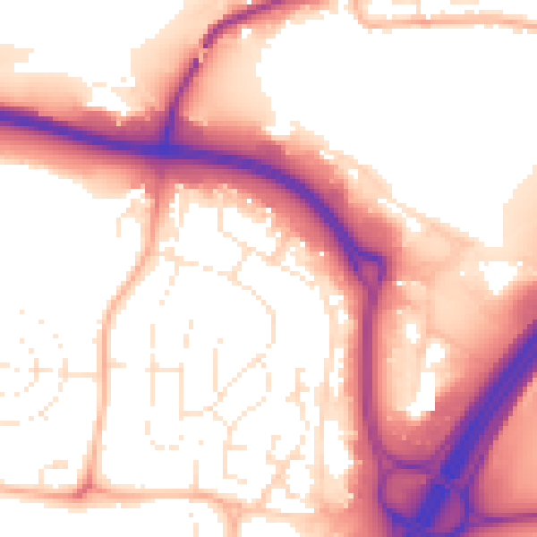 Daytime road noise heatmap for TA1 2UU