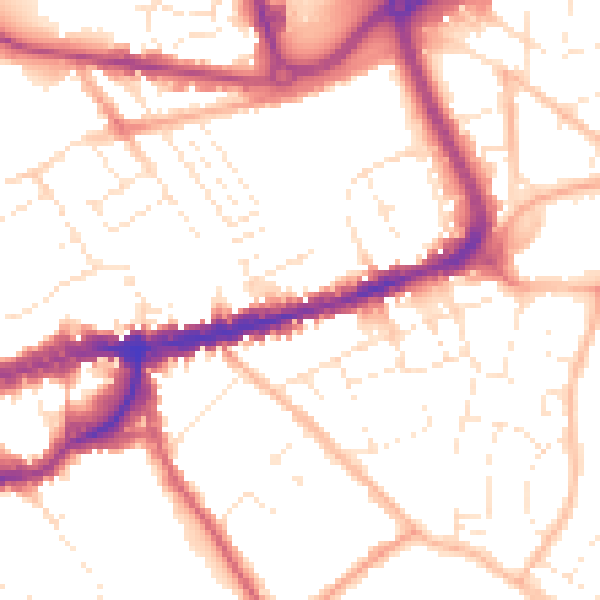 Daytime road noise heatmap for TA1 3ES