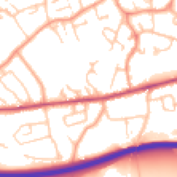 Daytime road noise heatmap for TF1 2EG
