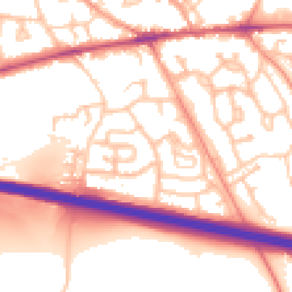 Daytime road noise heatmap for TF1 2JB