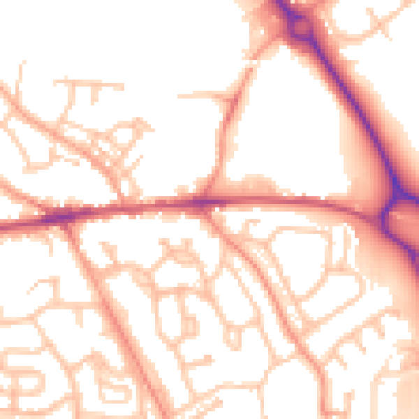 Daytime road noise heatmap for TF1 2NB