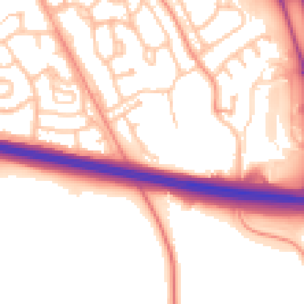 Daytime road noise heatmap for TF1 2NS