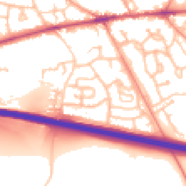 Daytime road noise heatmap for TF1 2NU