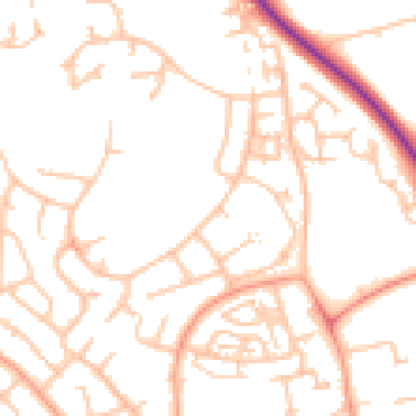 Daytime road noise heatmap for TF1 3JT