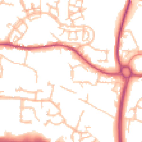 Daytime road noise heatmap for TF1 5EN