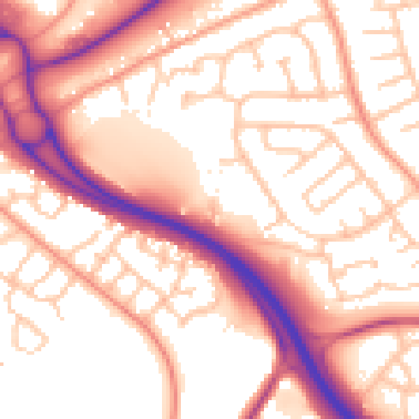 Daytime road noise heatmap for TF2 6QQ