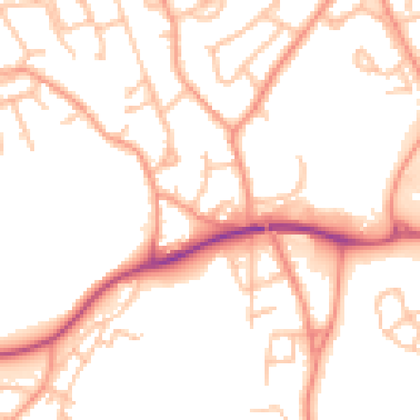 Daytime road noise heatmap for TF2 7BG