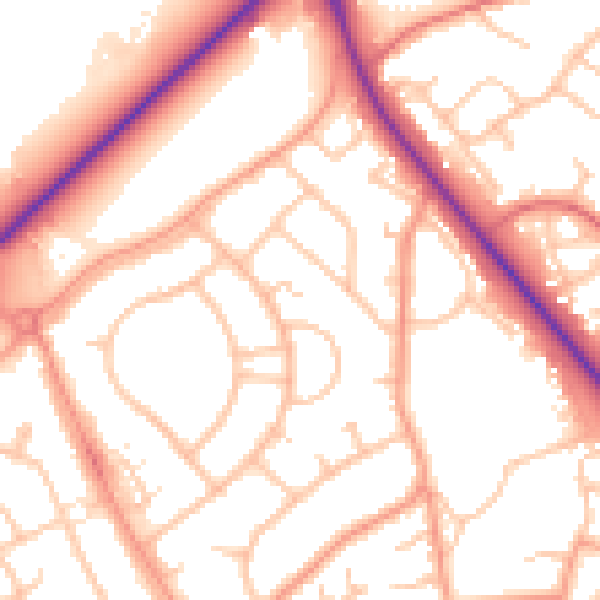Daytime road noise heatmap for TF2 8EE