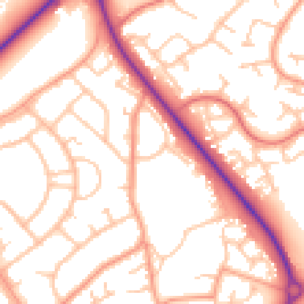 Daytime road noise heatmap for TF2 8HX