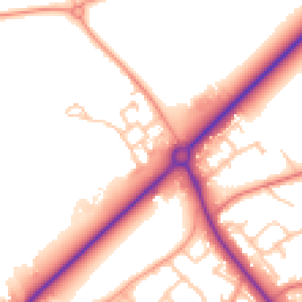 Daytime road noise heatmap for TF2 8JU