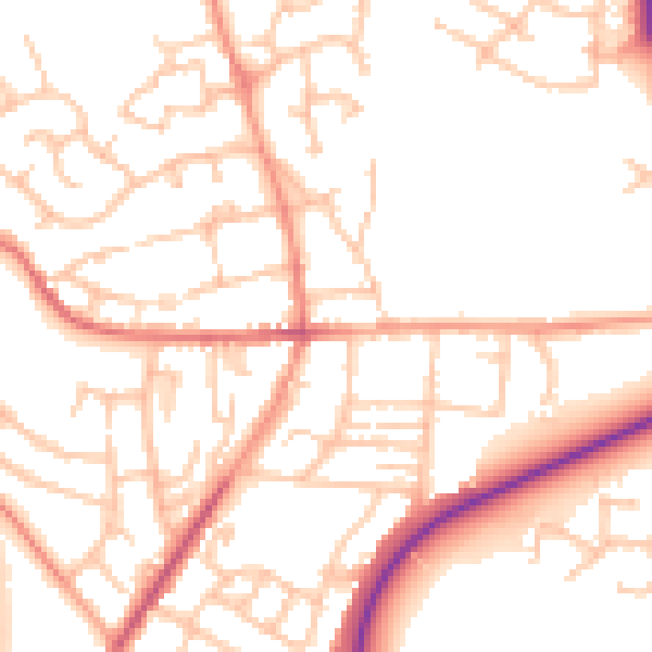 Daytime road noise heatmap for TF2 9JU