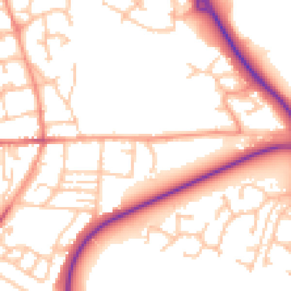 Daytime road noise heatmap for TF2 9LX