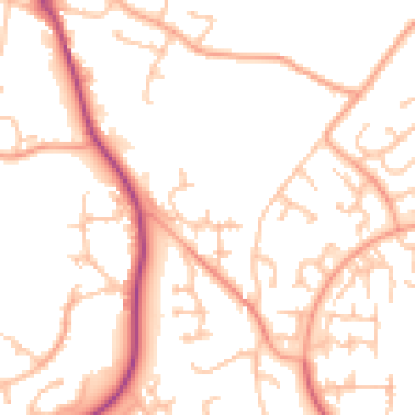 Daytime road noise heatmap for TF3 1AZ