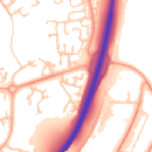 Daytime road noise heatmap for TF3 1QQ