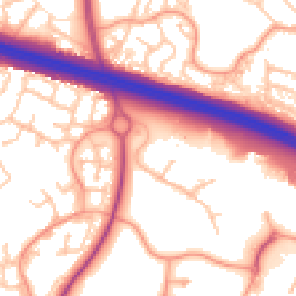 Daytime road noise heatmap for TF3 4TQ