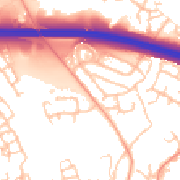 Daytime road noise heatmap for TF3 5AQ