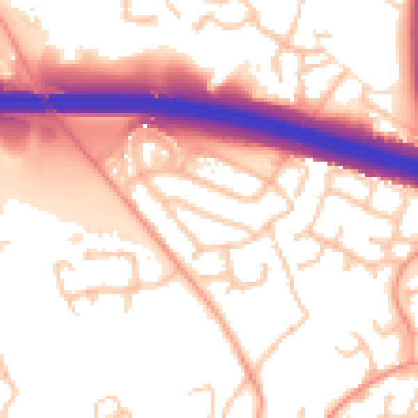 Daytime road noise heatmap for TF3 5AZ