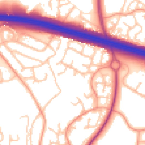 Daytime road noise heatmap for TF3 5EQ