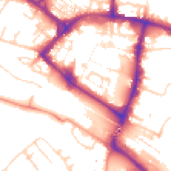 Daytime road noise heatmap for TN23 1AU