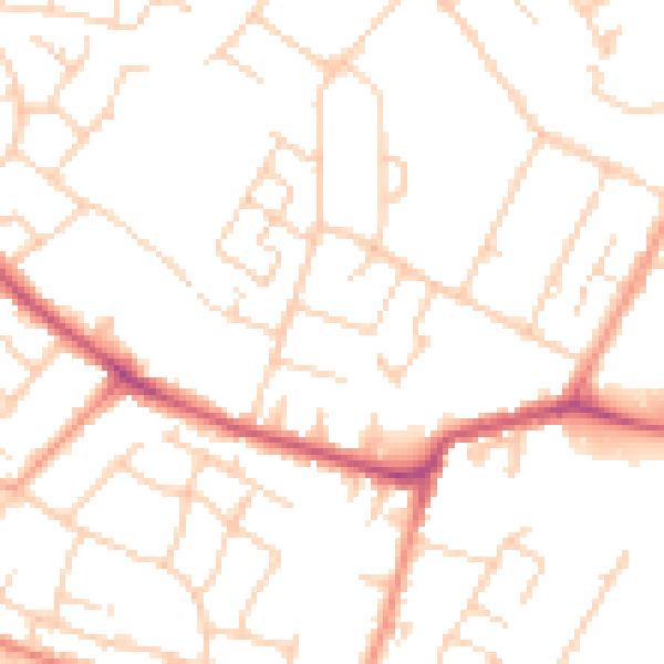 Daytime road noise heatmap for TN23 7UQ