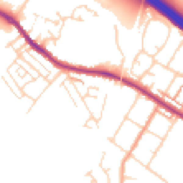 Daytime road noise heatmap for TN24 8AQ