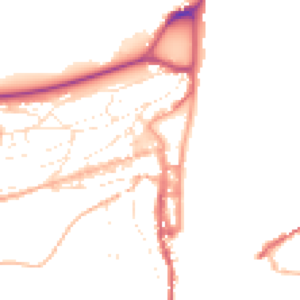 Daytime road noise heatmap for TQ6 9PZ