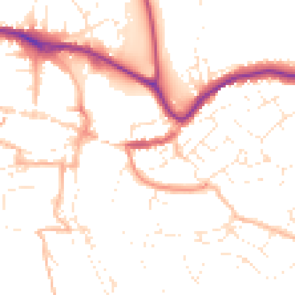 Daytime road noise heatmap for TQ9 5AB