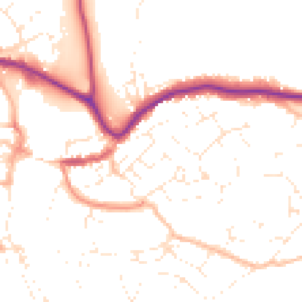 Daytime road noise heatmap for TQ9 5AS